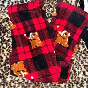 Plaid Reindeer Fleece Joggers - Red